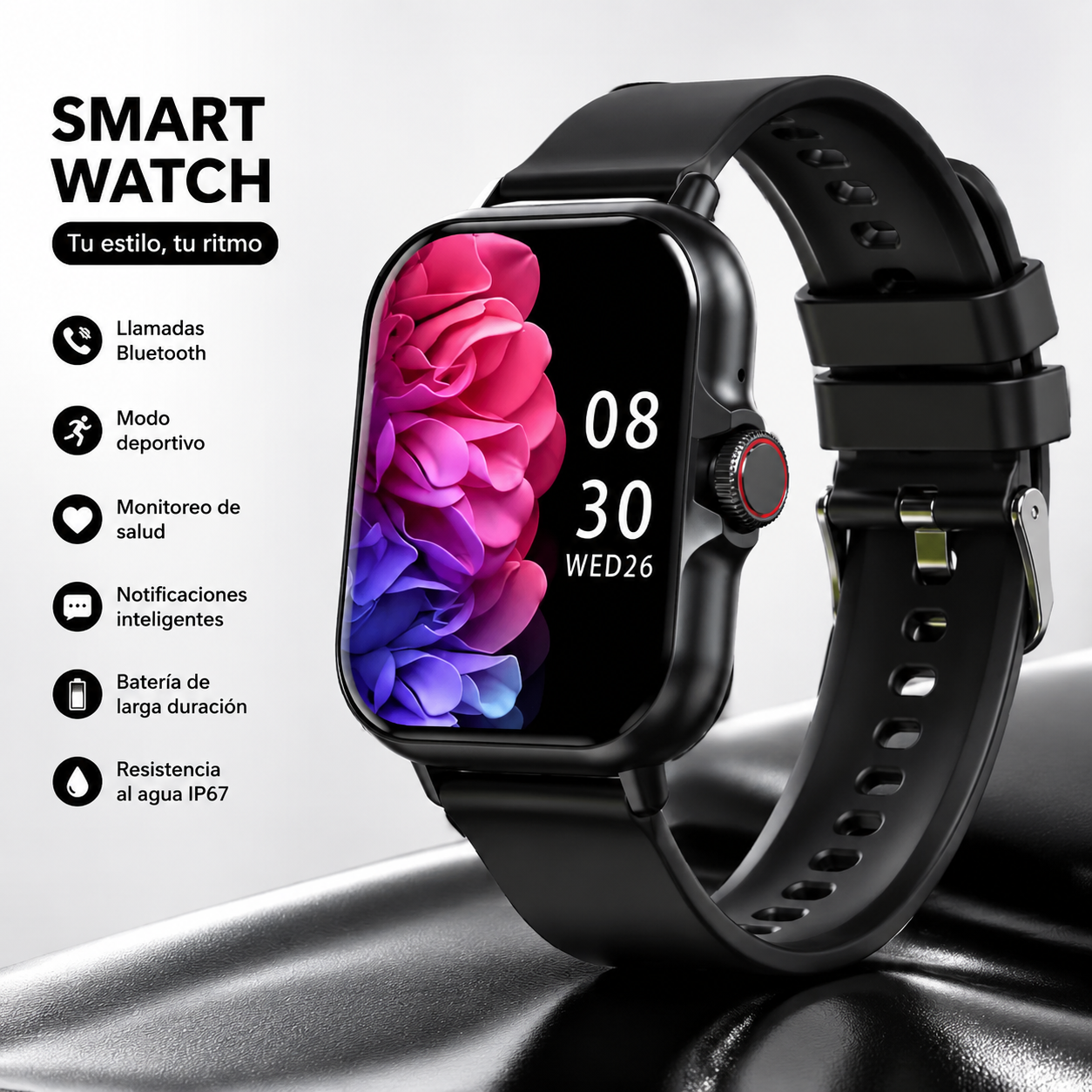 Smartwatch Inteligente Bluetooth | Llamadas, Notificaciones, Salud y Deporte | Compatible con Android y iPhone