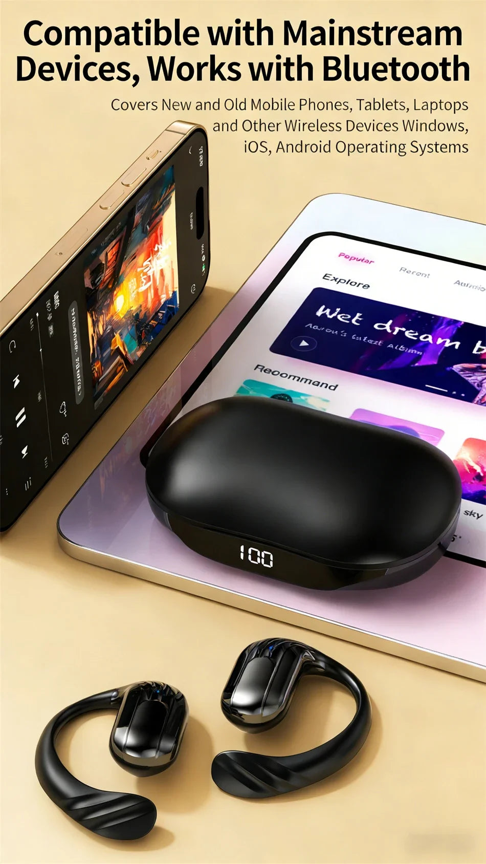 Audífonos Lenovo Bluetooth 5.4 con Micrófono y Gancho Deportivo